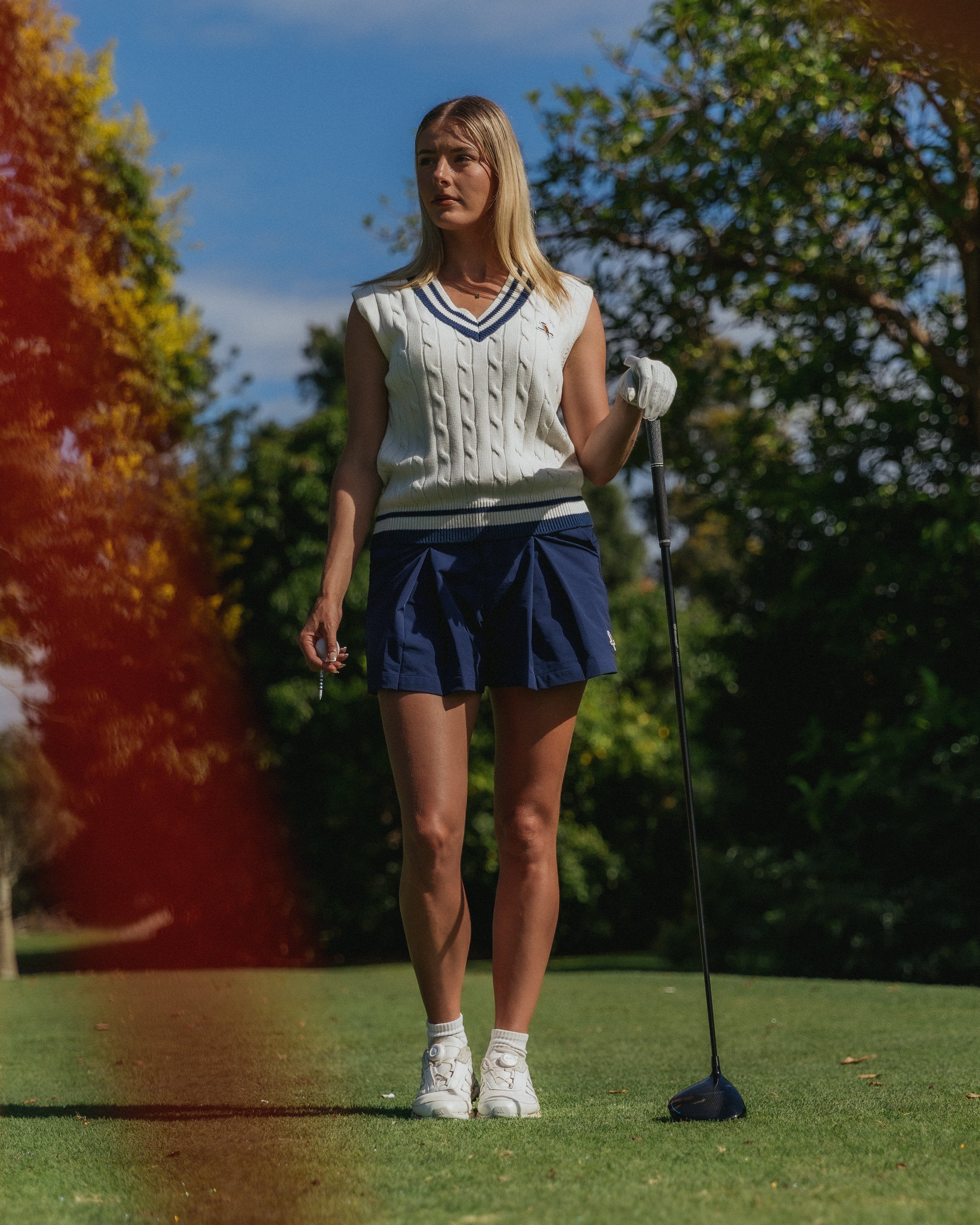 Classic Cable Knit Vest - Ecru/Navy