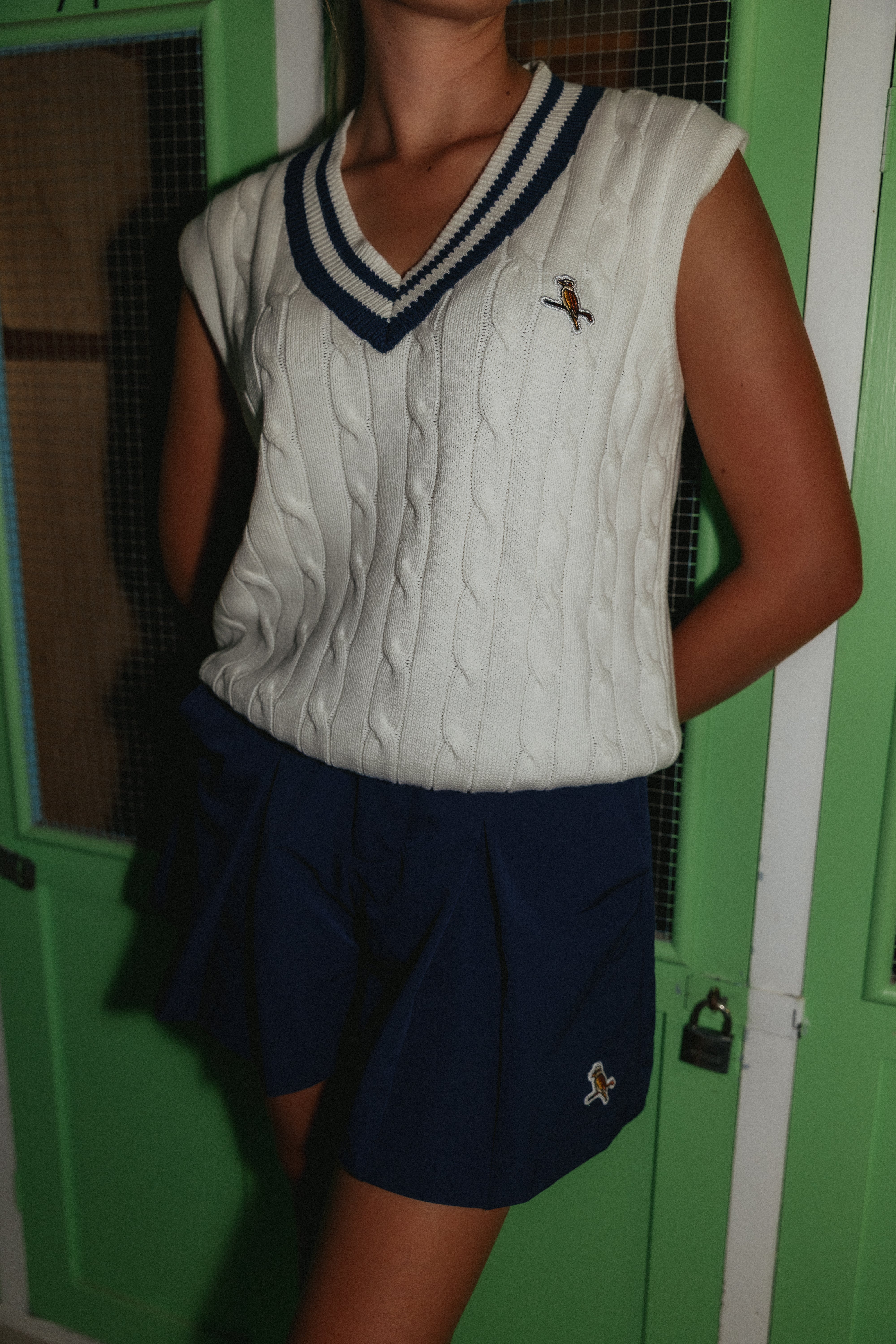 Classic Cable Knit Vest - Ecru/Navy